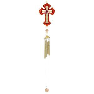 Sparkling Cross Gold and Red Windchime with Glass Marble Hanging Decoration